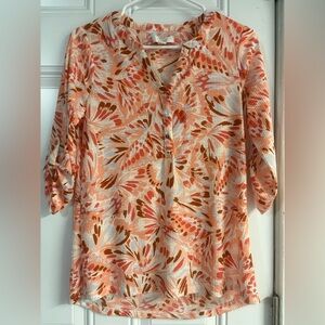 Coral Bay Women's Tropical Print Blouse - Orange and White